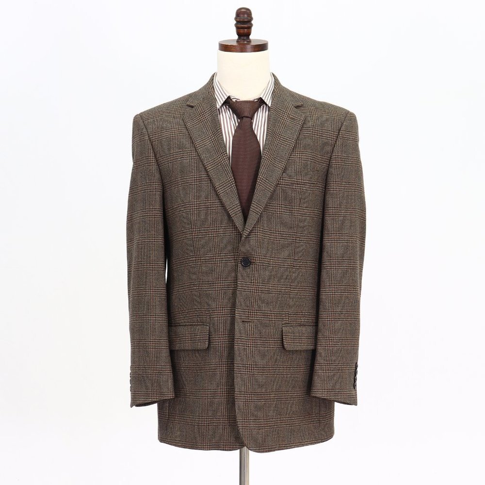 Joseph & Feiss 42L Brown Check 2-Button Sport Coat Blazer Jacket B768